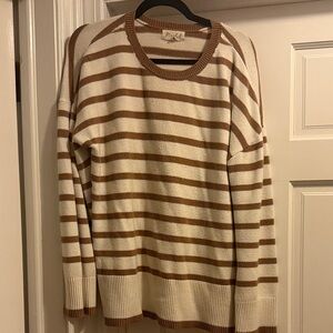 Marled Oversized Sweater in Brown and Cream Stripes